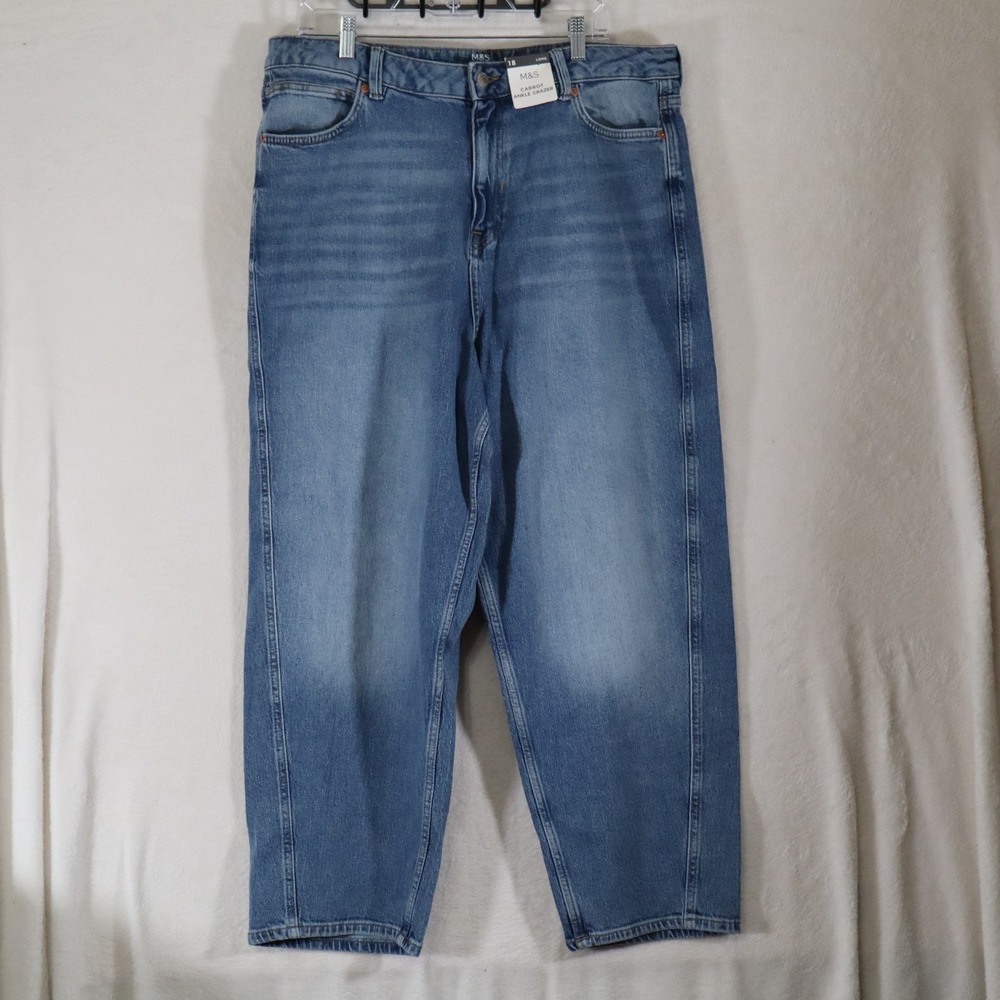 M&S Marks & Spencer Women's UK 18 (US 14)Long Carrot Ankle Grazer Jeans NWT Blue